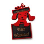 Adorno navideño en madera de mascota bicapa con forma de regalo