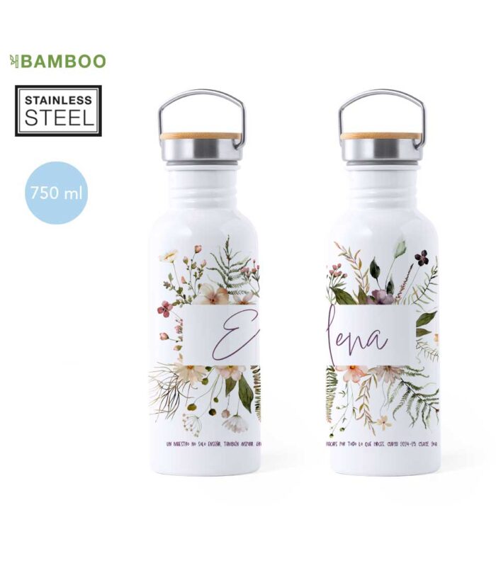 mockup-bidon-floral-750-bambu botella personalizada para profesores