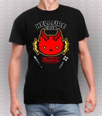 Camiseta-Stranger-Things-hello-kitty-hellfire-club